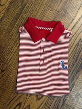 Ole Miss Red and White Stripe Men Short Sleeve Polo Shirt.